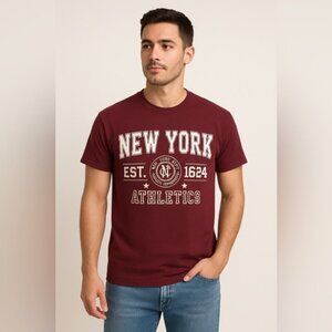 Delta Apparel New York Athletics Maroon Graphic T-Shirt - Size M